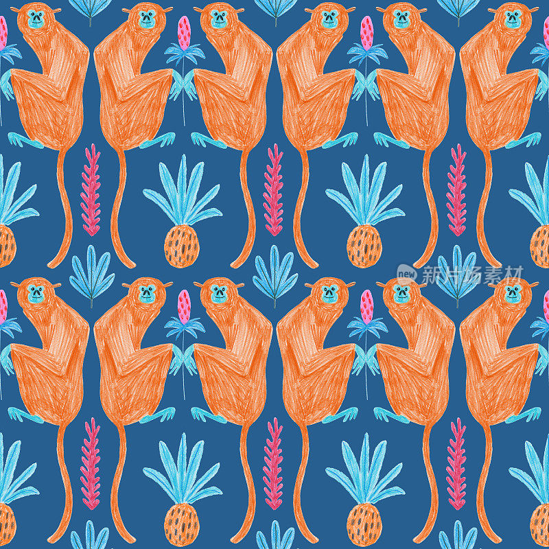 Seamless pattern with orange monkeys